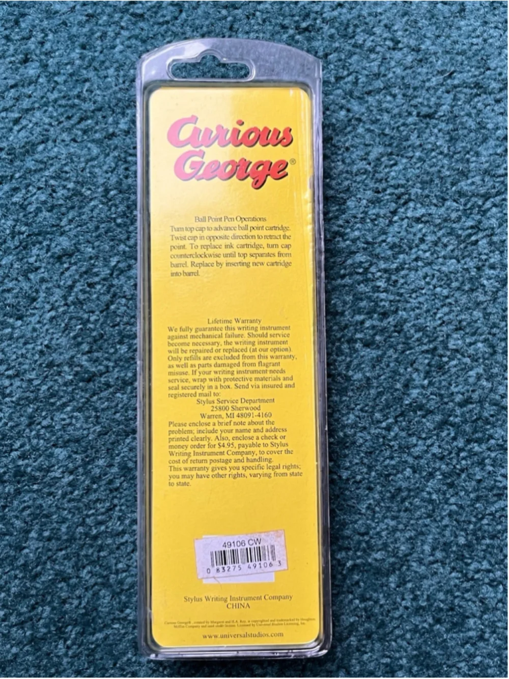 Vintage Curious George Enamel Ball Point Pen Stylus Black Ink Refillable New NIP